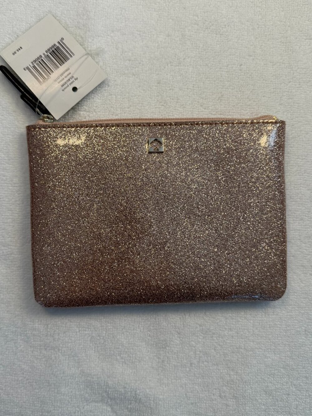 NWT Kate Spade Glitter Pouch Rose Gold Clutch Cosmetic Bag Zip Case